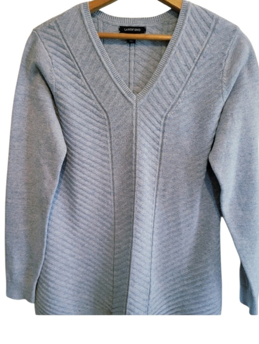 Lands’ End Marbled Baby Blue 100% Baumwolle Womens Size M V-Neck Sweater